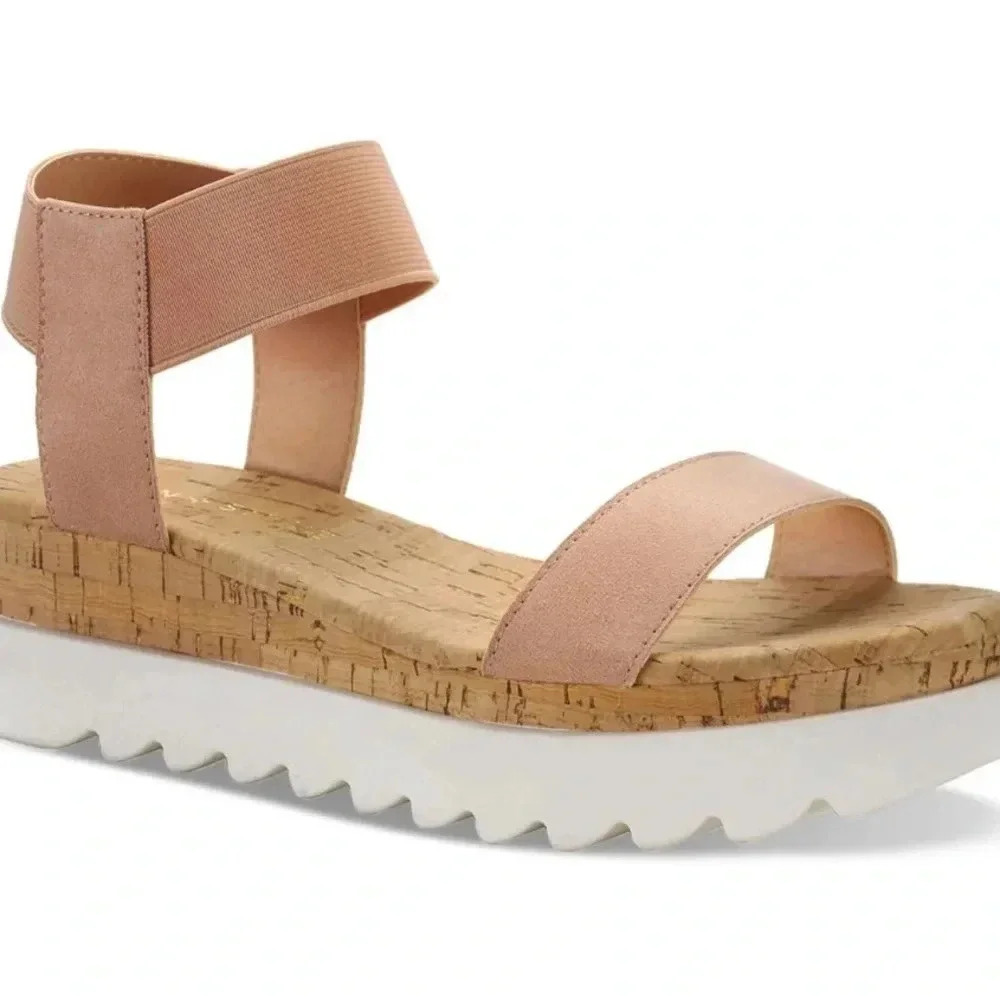 SUN + STONE
MELANYY LACELESS OPEN TOE WEDGE SANDALS